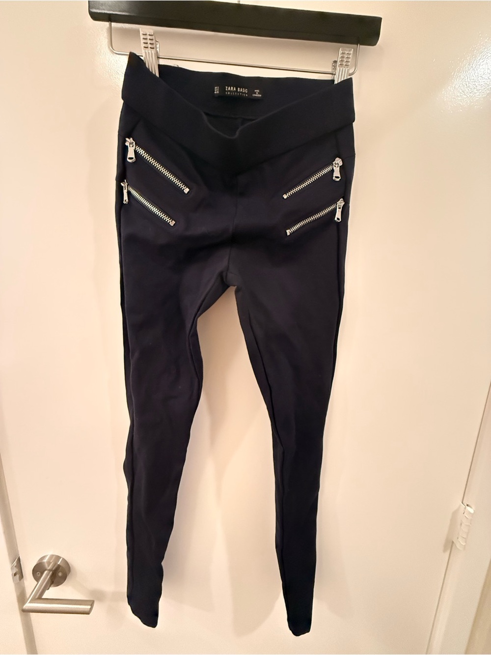 Zara Black Ponte High-Waist Leggings with Silver Zips